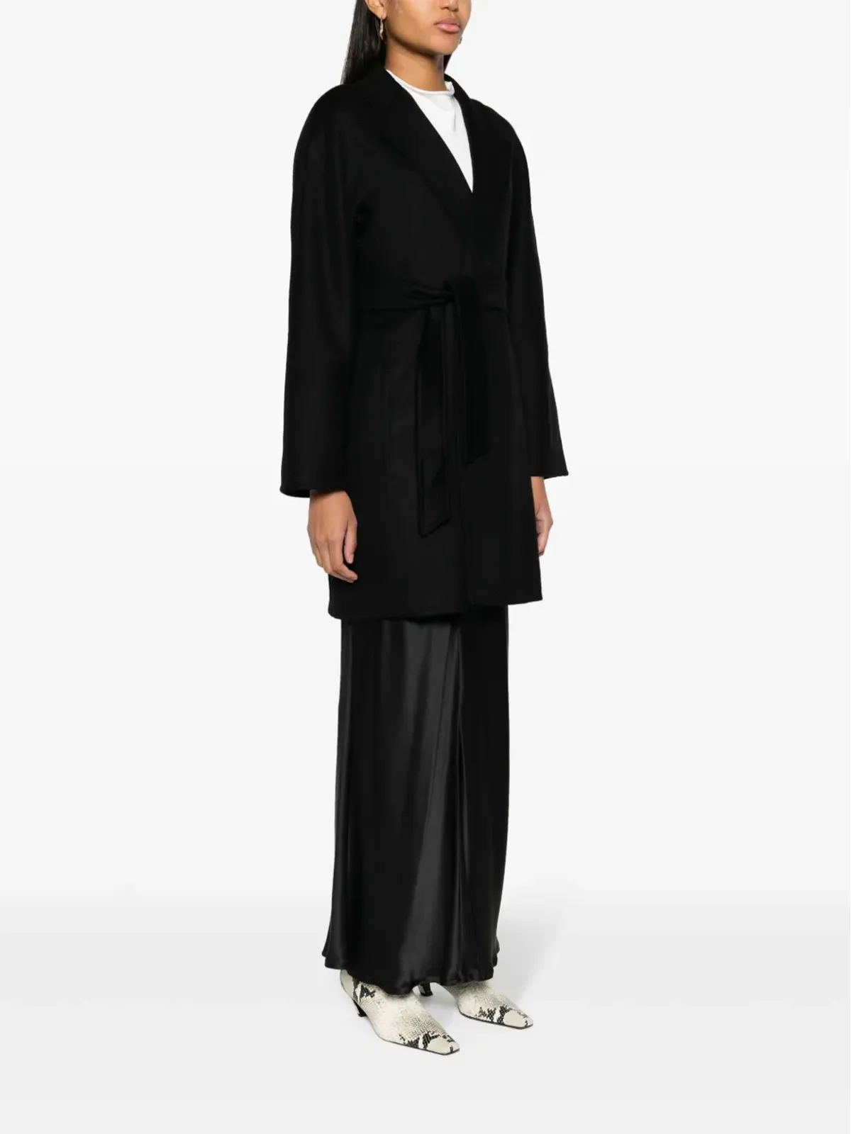 Max Mara ベルト付きカシミヤミディコート ブラック - 画像3
