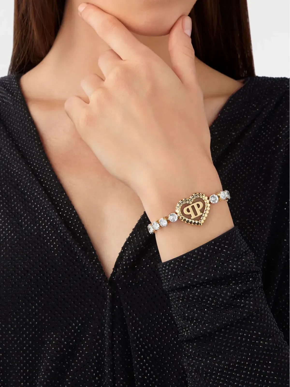Philipp Plein ロックドハーツ テニスブレスレット - ゴールド - 画像4