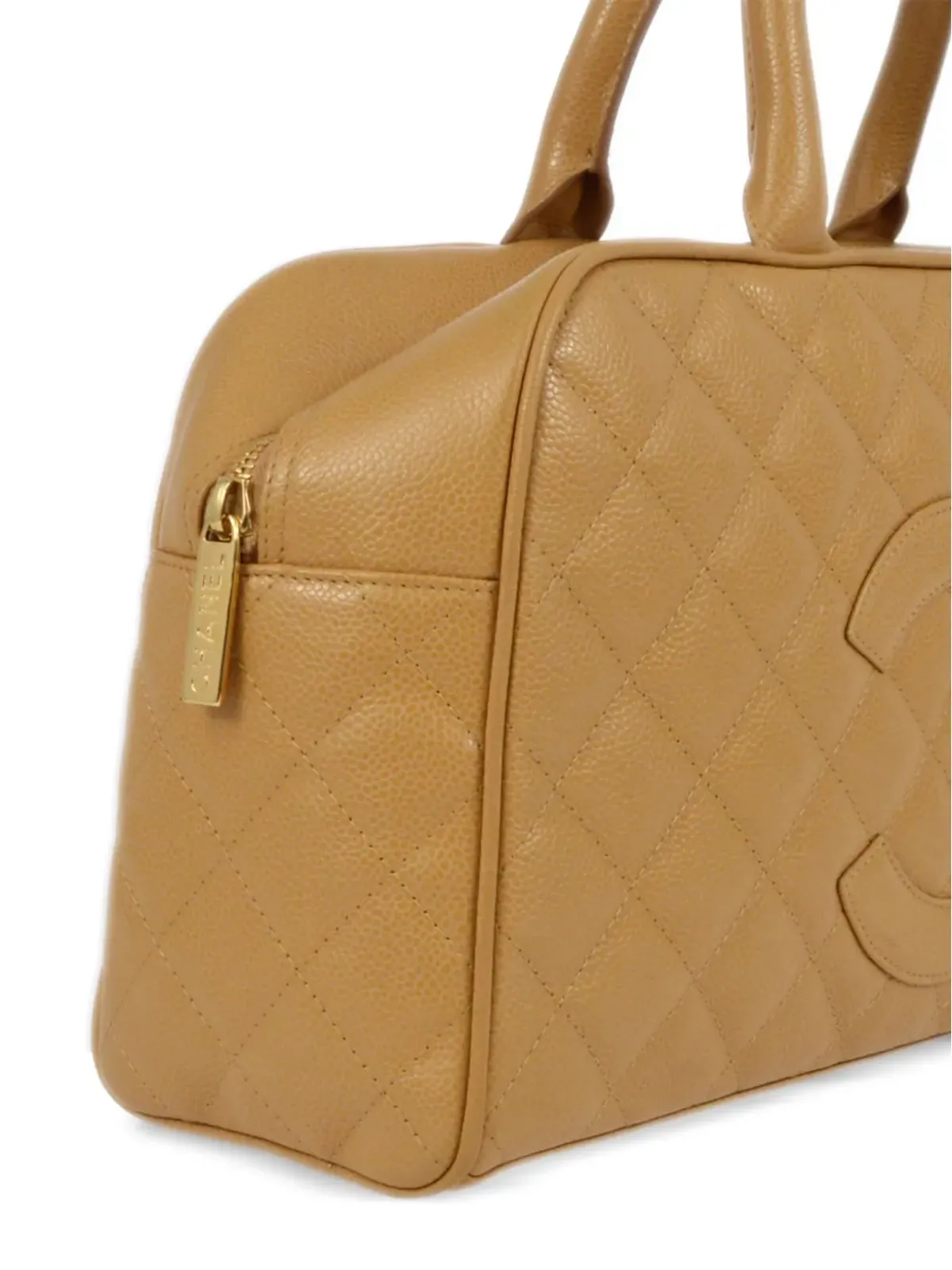 CHANEL ビンテージ 2005年 CC ダイヤモンドキルティング ボウリングバッグ - ニュートラルカラー - 画像3