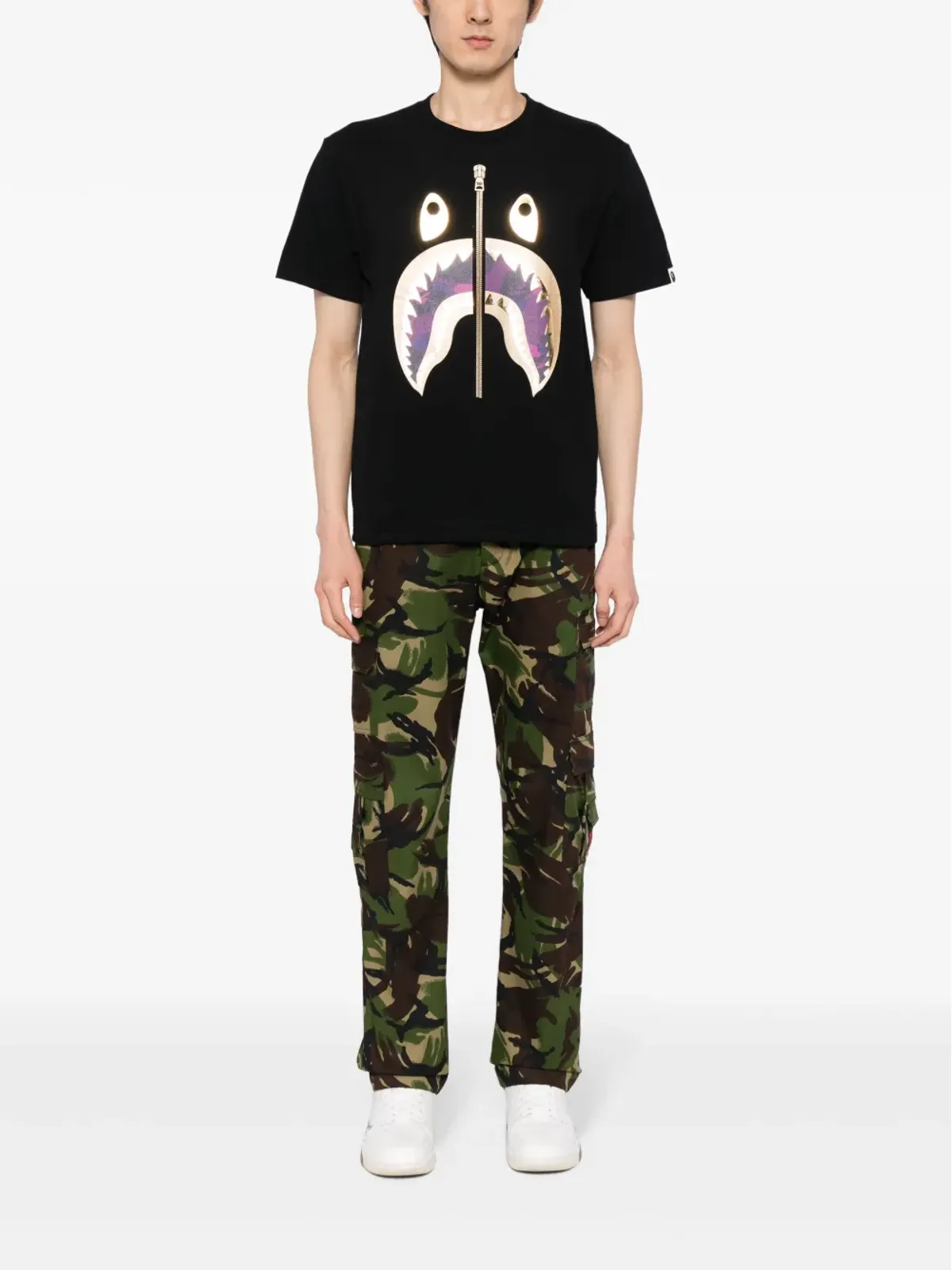 A BATHING APE® シャークプリント コットン Tシャツ - ブラック - 画像2