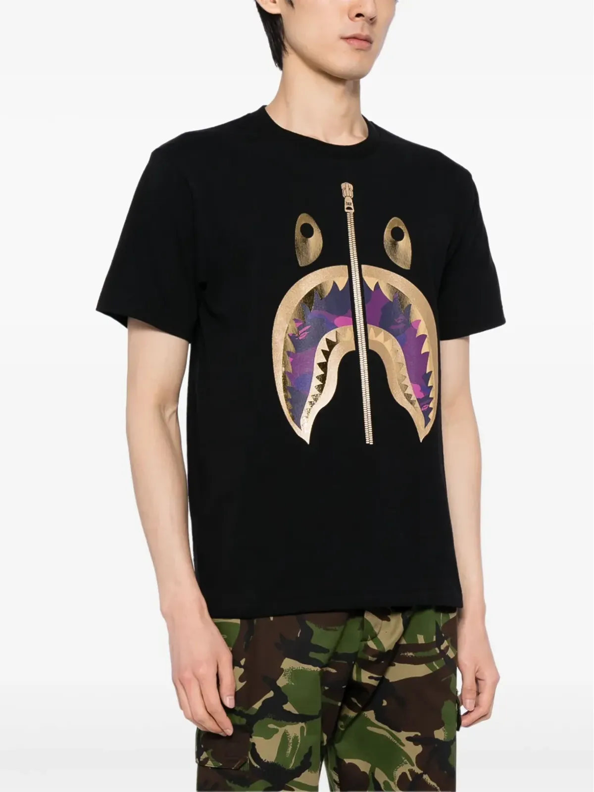 A BATHING APE® シャークプリント コットン Tシャツ - ブラック - 画像3