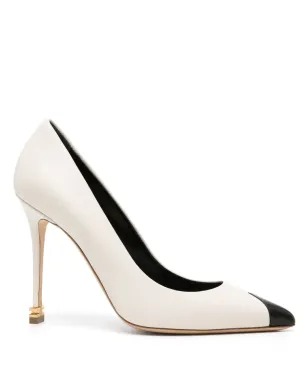 Elisabetta Franchi 105mm メタルロゴ レザーパンプス - ホワイト - サムネイル1