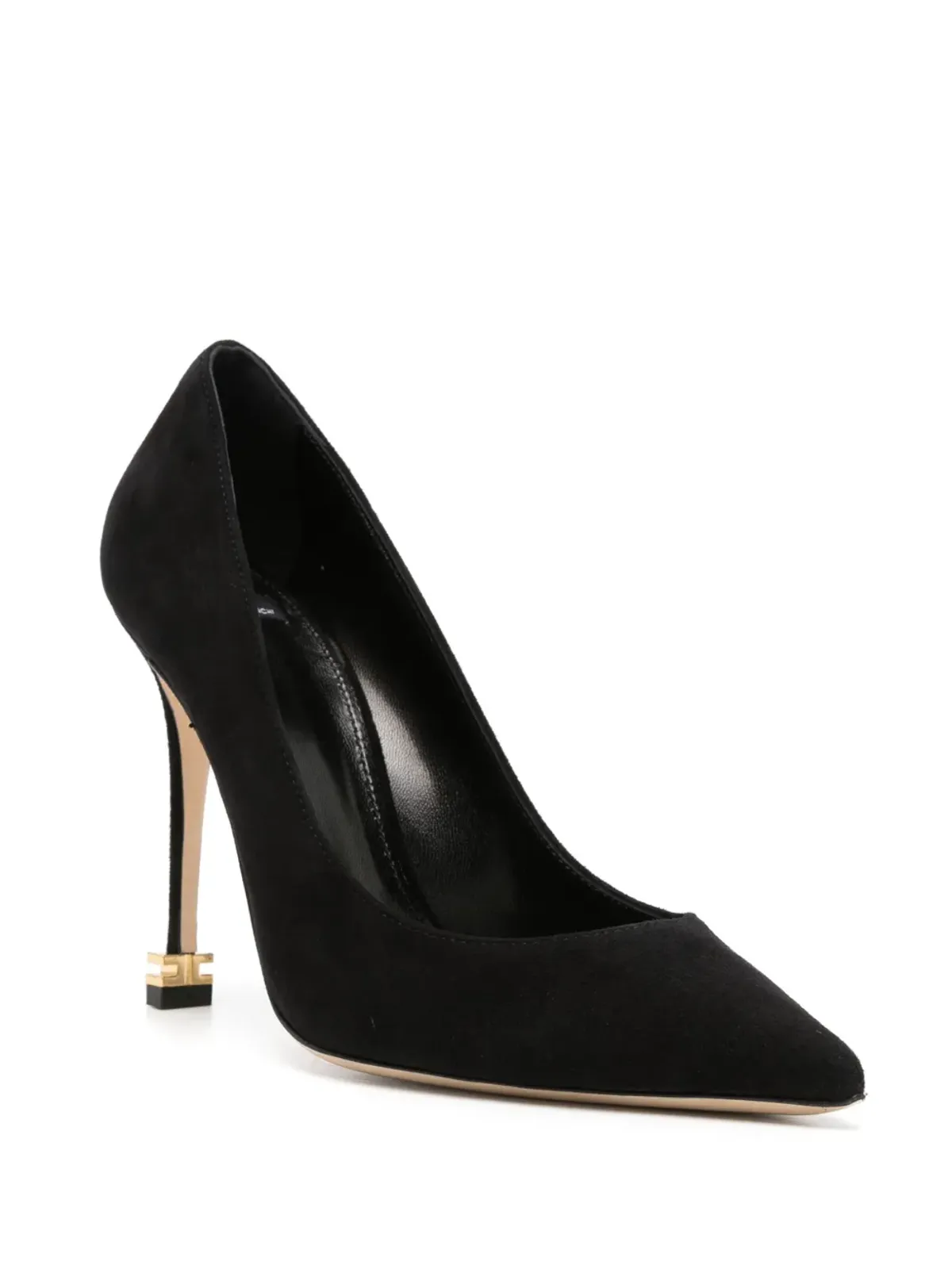 Elisabetta Franchi 105mm メタルロゴ付きスエードパンプス ブラック - 画像2