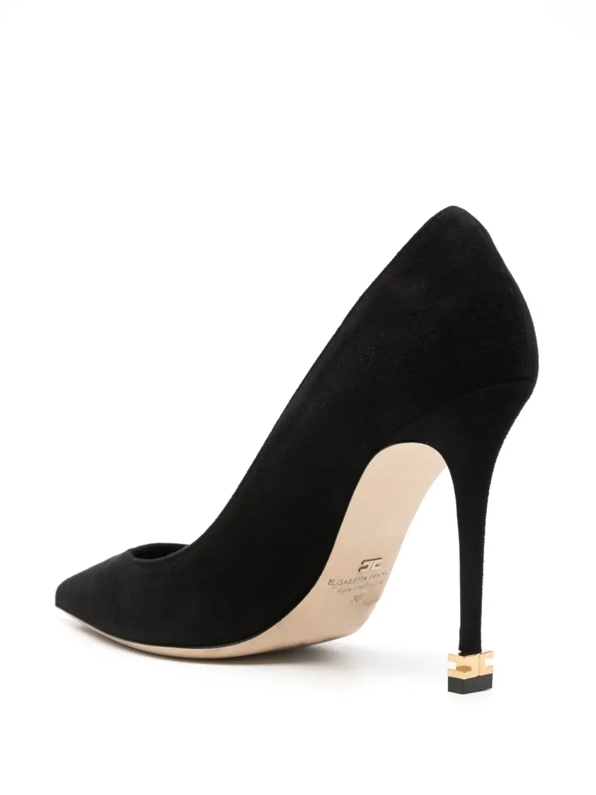 Elisabetta Franchi 105mm メタルロゴ付きスエードパンプス ブラック - 画像3