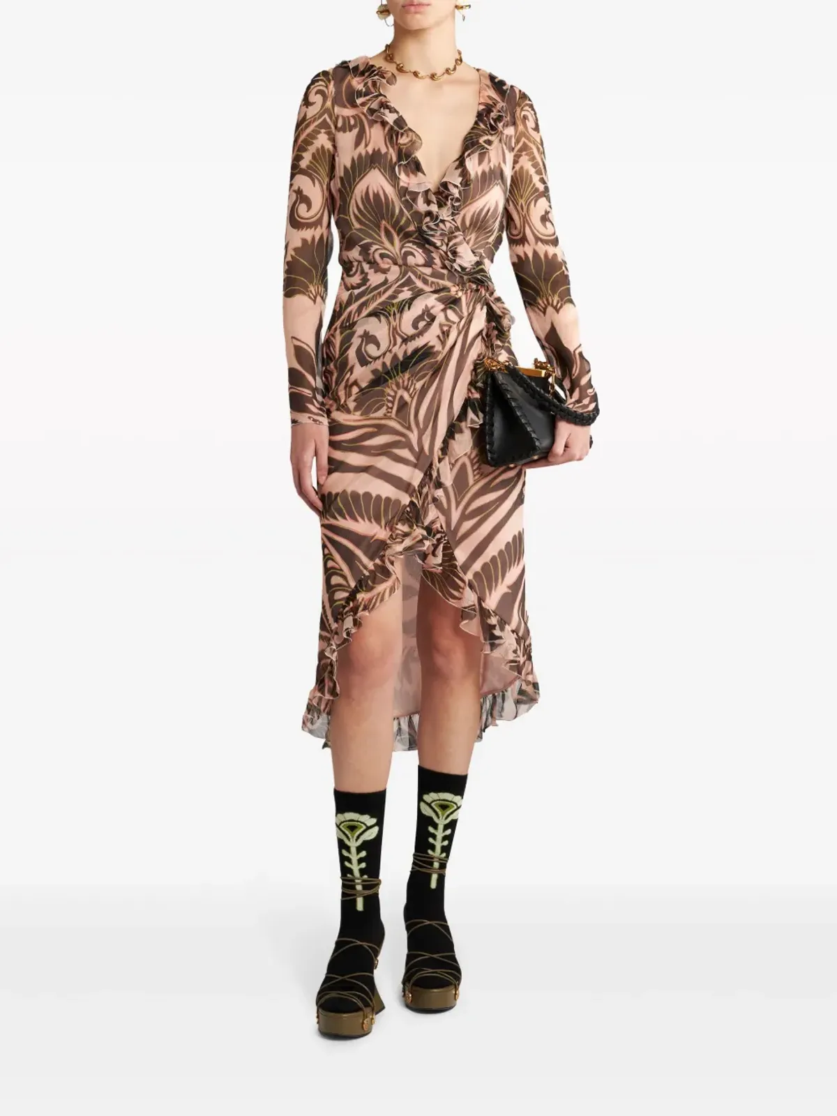 ETRO グラフィックプリント シルクドレス - ブラウン - 画像2