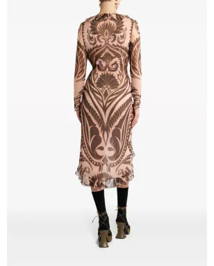 ETRO グラフィックプリント シルクドレス - ブラウン - サムネイル3