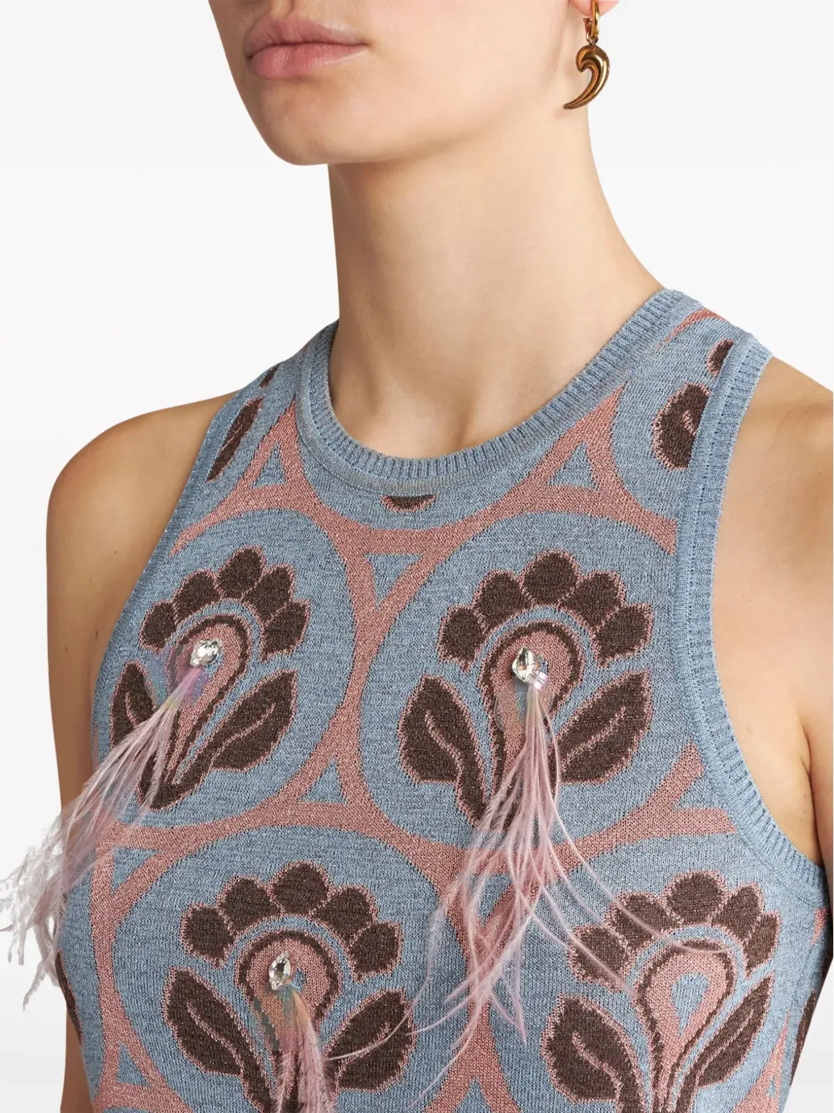 ETRO フェザー装飾のジャカードトップ - ブルー - 画像5