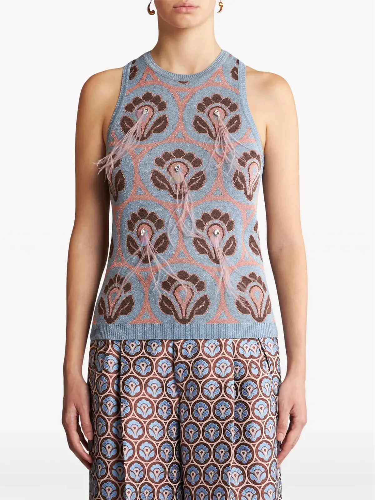 ETRO フェザー装飾のジャカードトップ - ブルー - 画像3