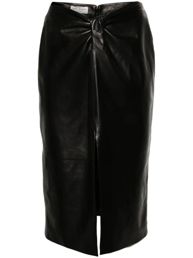 Saint Laurent Saint Laurent ギャザー入りレザー ミディスカートの商品画像