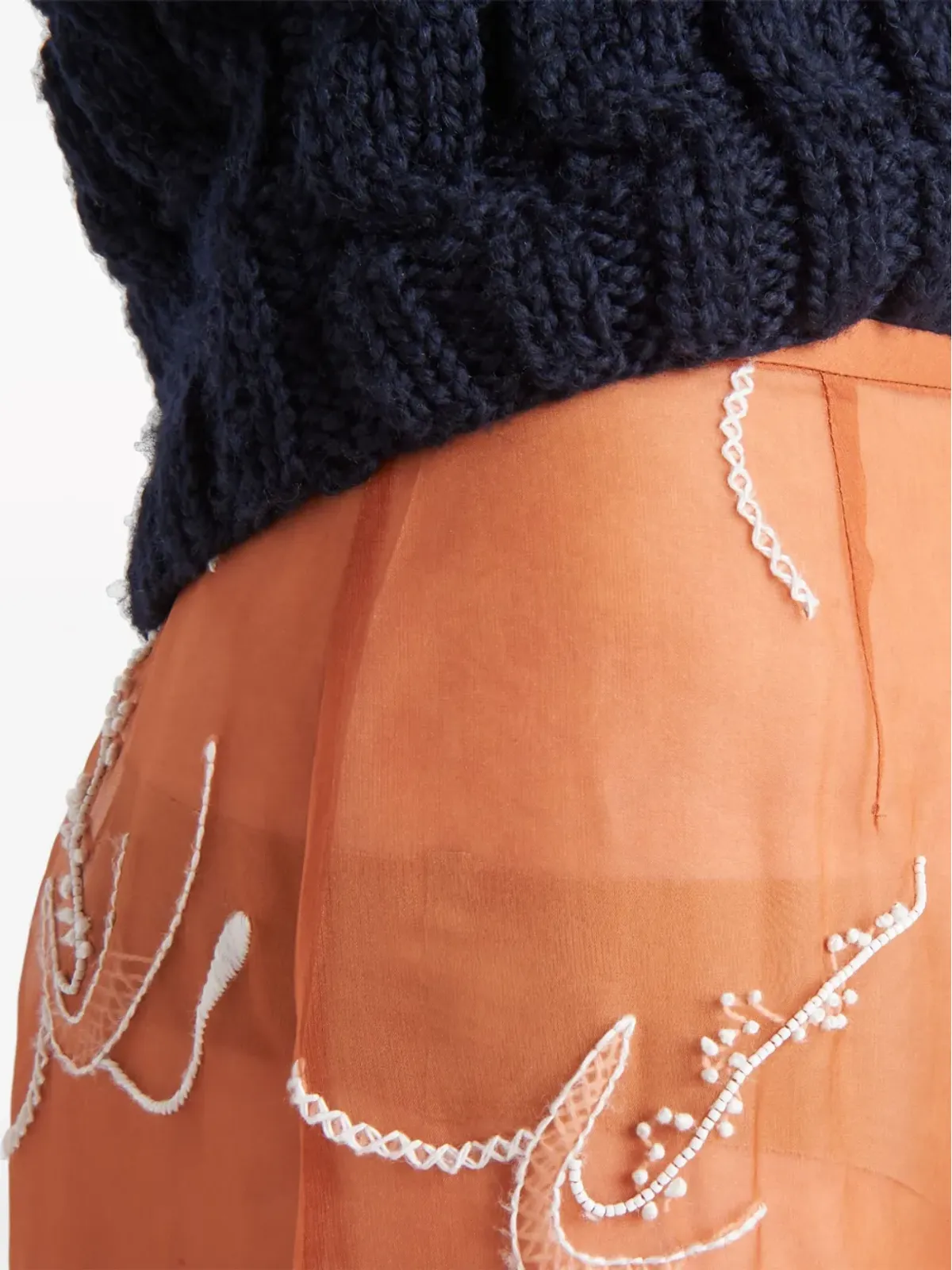 Prada 刺繍入りオーガンザ ミディスカート オレンジ - 画像5