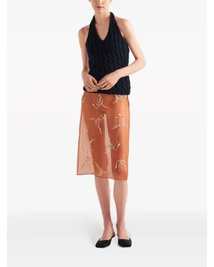 Prada 刺繍入りオーガンザ ミディスカート オレンジ - サムネイル2