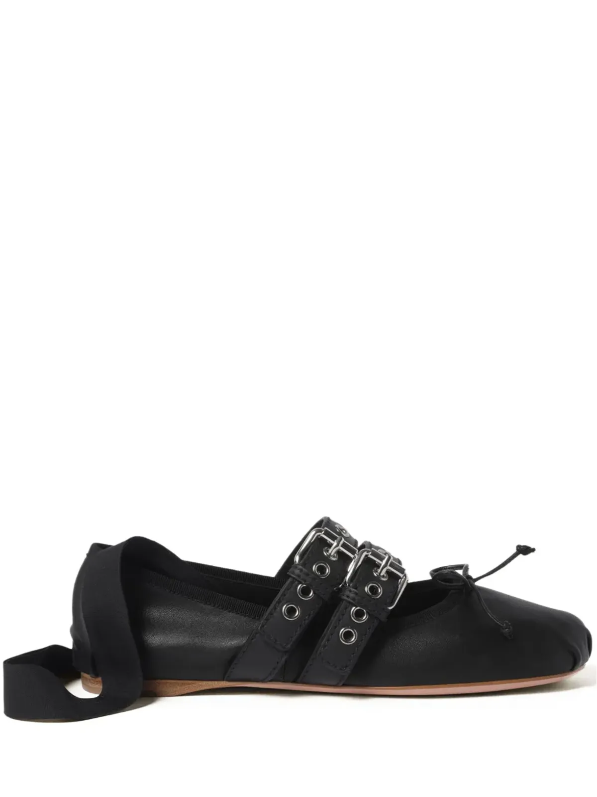 Miu Miu バックル付きレザーバレリーナシューズ - ブラック - 画像1