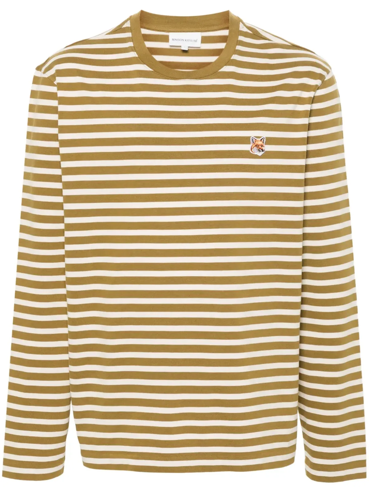 Maison Kitsuné フォックスヘッド ストライプ コットン Tシャツ - グリーン - 画像1