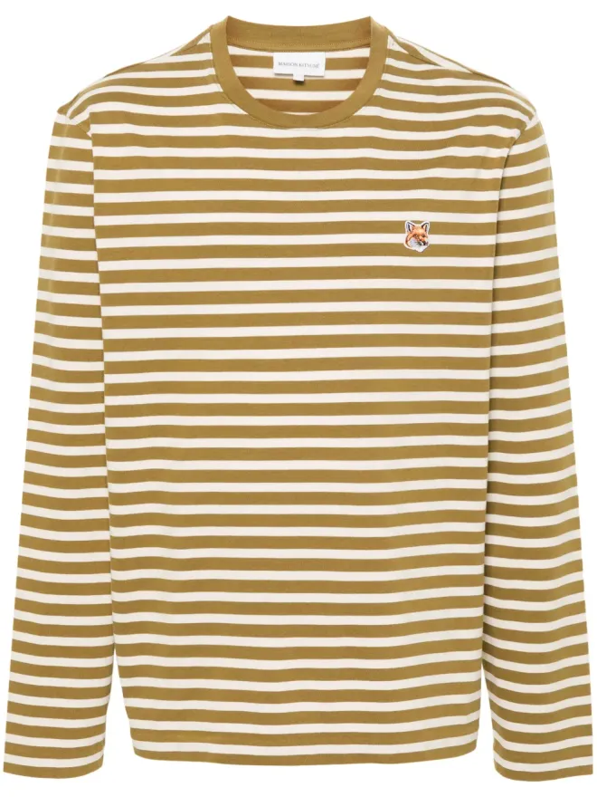 Maison Kitsuné Maison Kitsuné フォックスヘッド ストライプ コットン Tシャツ - グリーンの商品画像