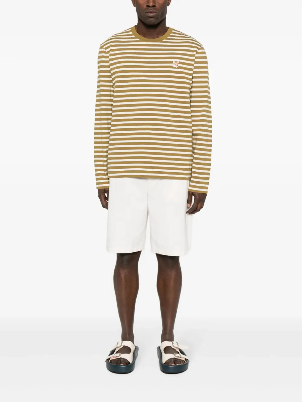 Maison Kitsuné フォックスヘッド ストライプ コットン Tシャツ - グリーン - 画像2