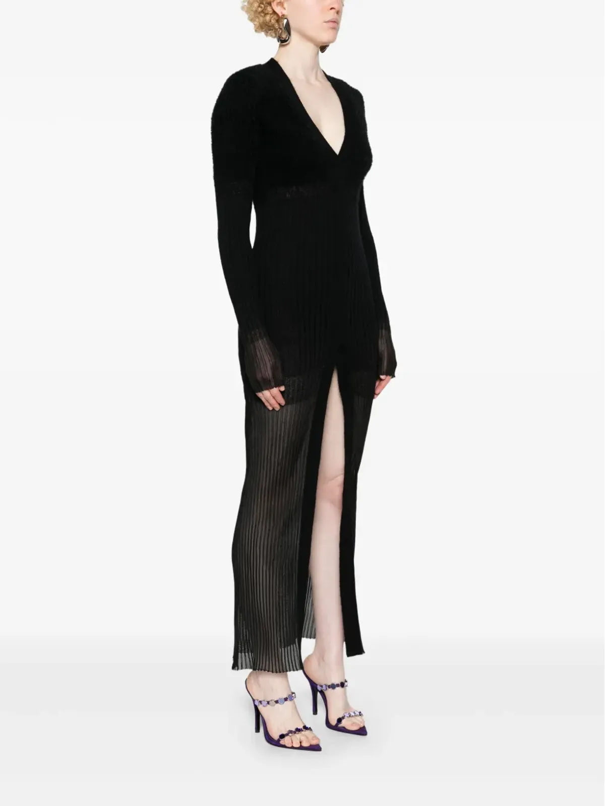 The Attico V-neck ribbed midi dress - 画像3