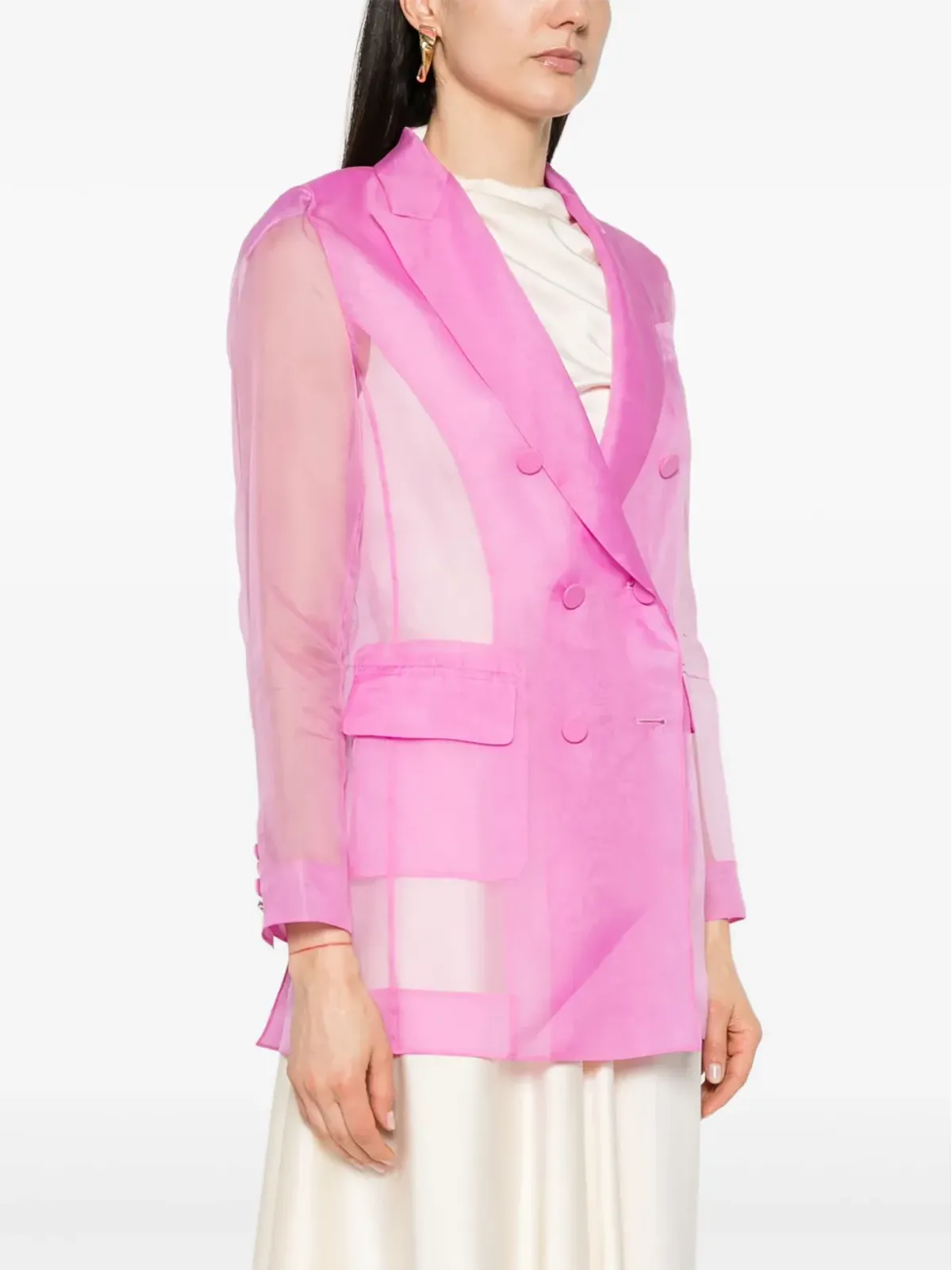 Max Mara ネグラール シルク ダブルブレスト ブレザー - ピンク - 画像3