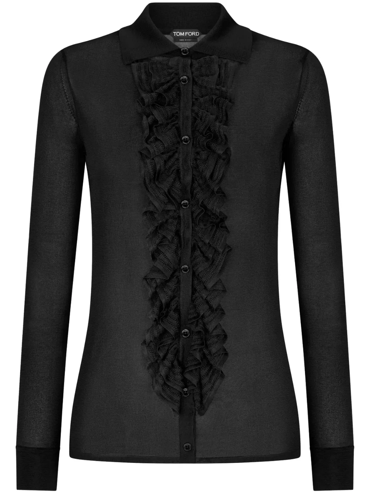 TOM FORD フリルパネル長袖シャツ ブラック - 画像1