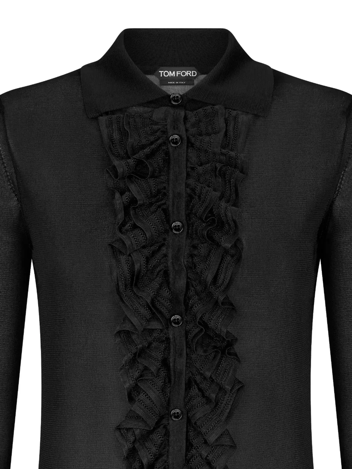 TOM FORD フリルパネル長袖シャツ ブラック - 画像2