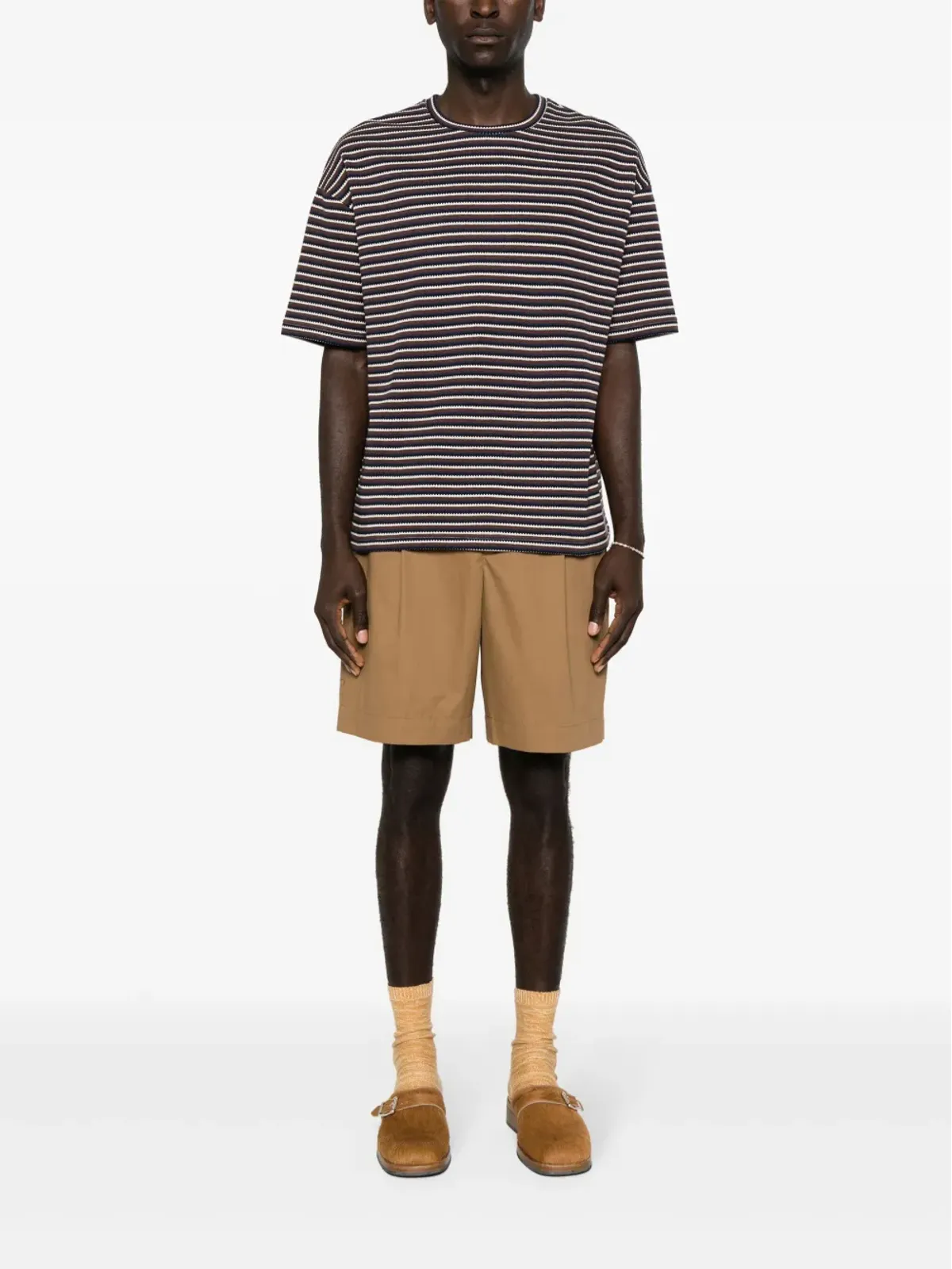 A.P.C. プリーツコットンショーツ ブラウン - 画像2