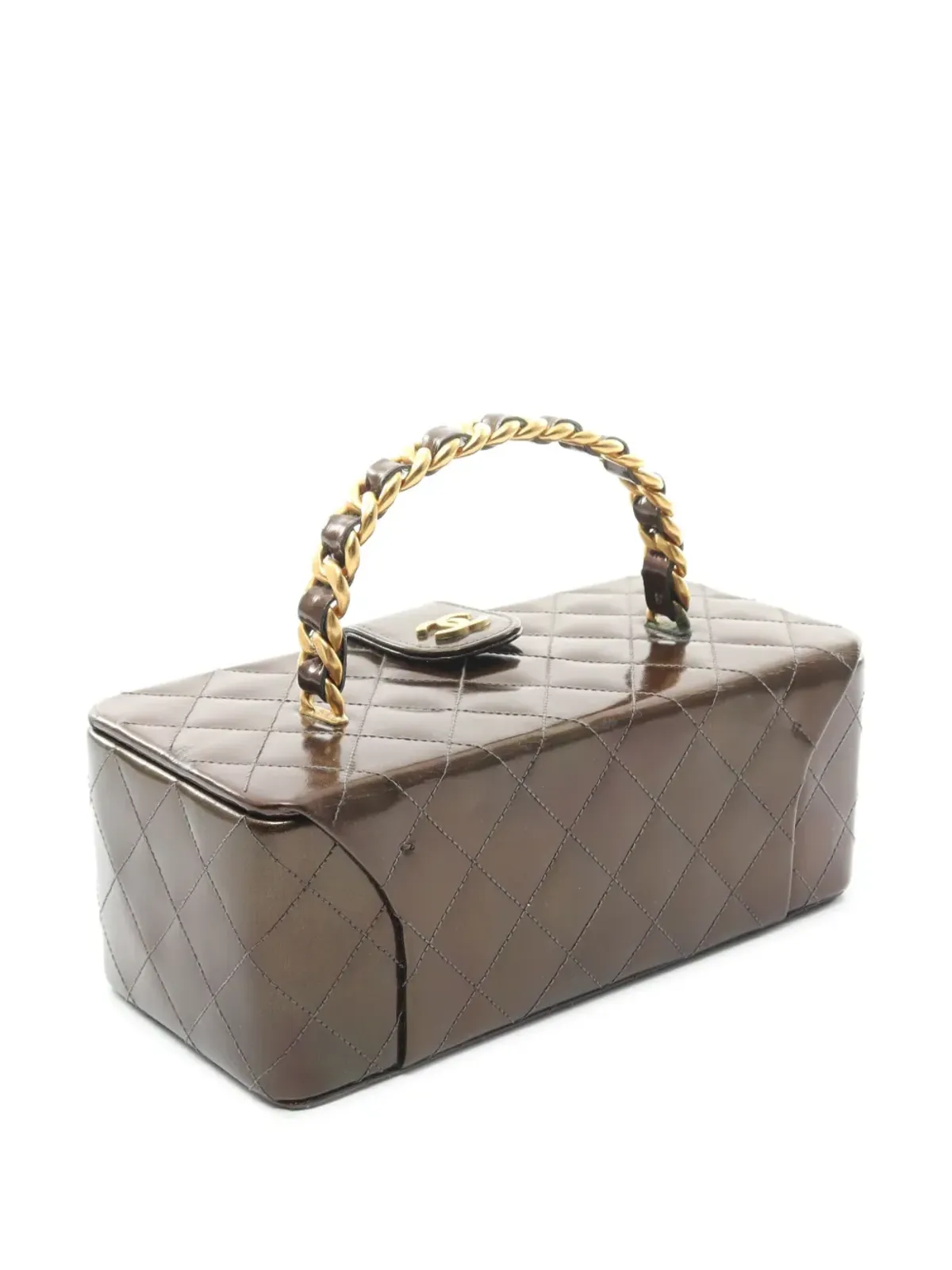 CHANEL ビンテージ CCダイヤモンドキルト ヴァニティハンドバッグ ブラウン - 画像2