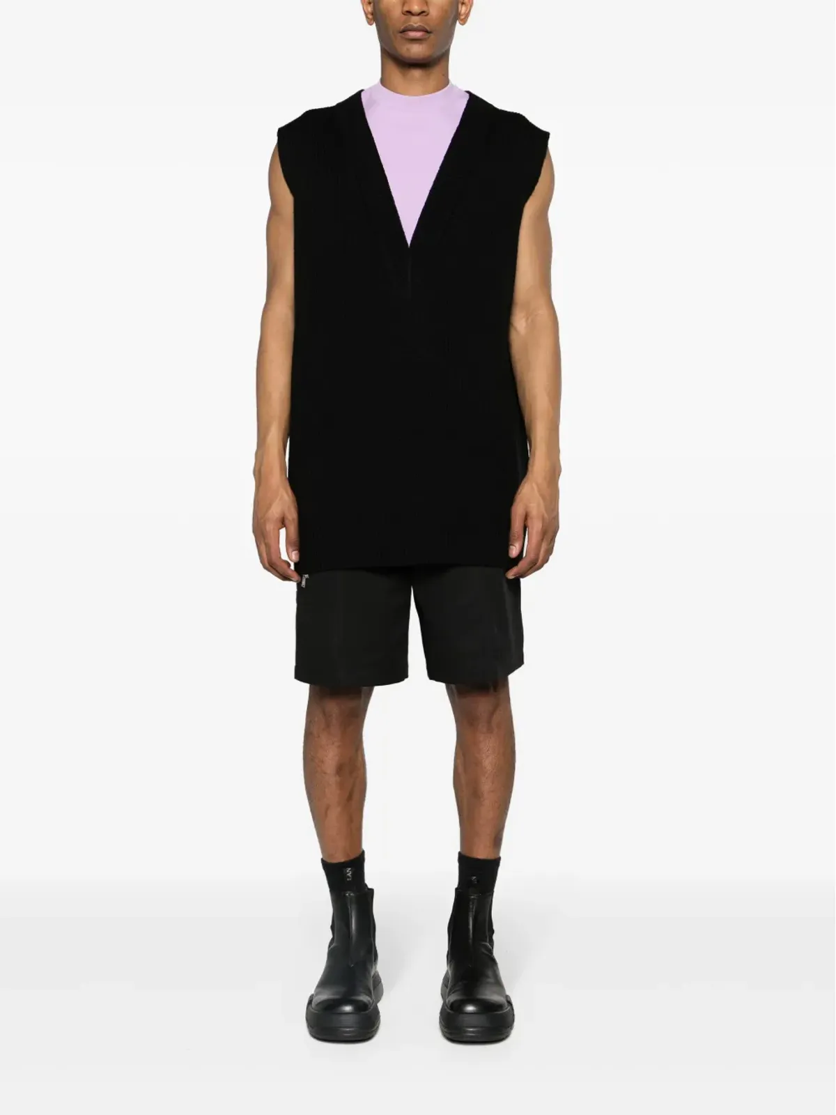 Jil Sander ツートーンレイヤード ニットベスト - ブラック - 画像2