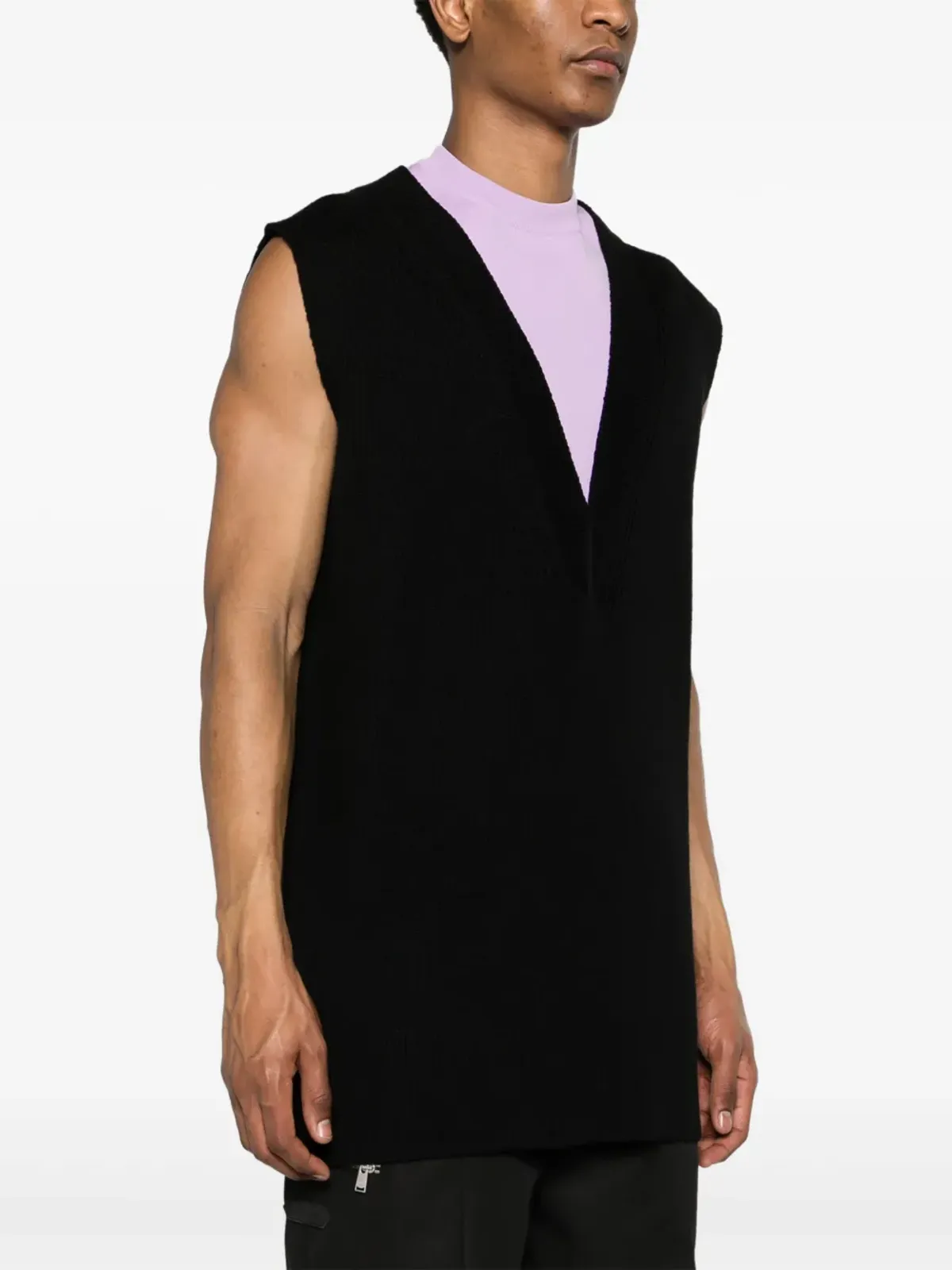 Jil Sander ツートーンレイヤード ニットベスト - ブラック - 画像3