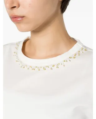 Fabiana Filippi ビーズ装飾Tシャツ - ホワイト - サムネイル5