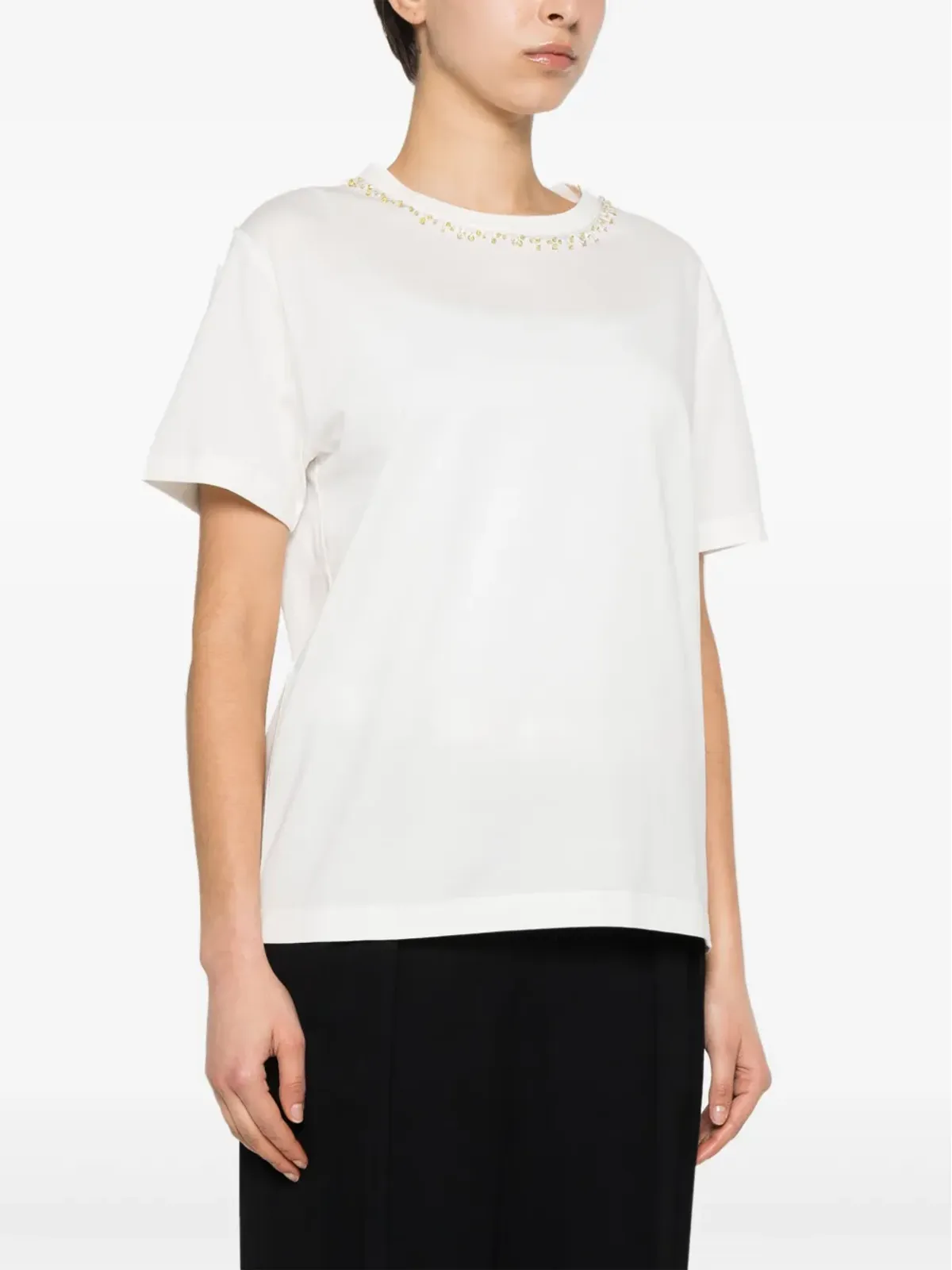 Fabiana Filippi ビーズ装飾Tシャツ - ホワイト - 画像3