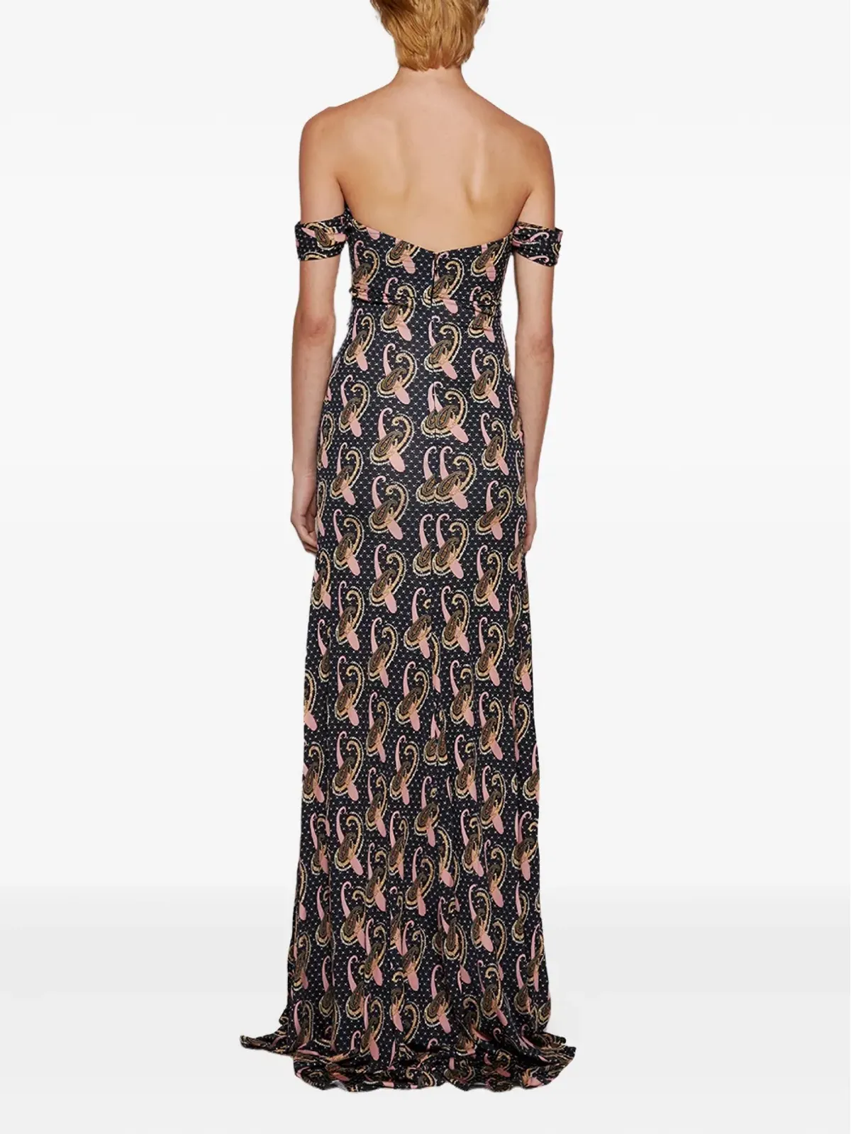 ETRO オフショルダーペイズリープリント マキシドレス ブラック - 画像4