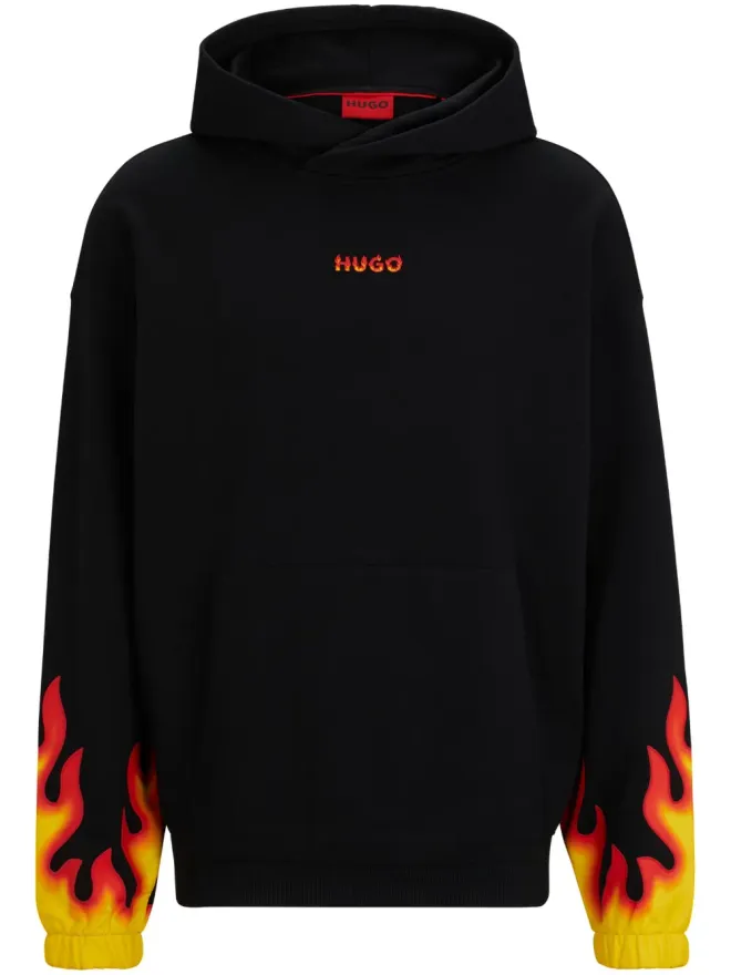 Hugo HUGO 炎柄プリント コットン フーディ ブラックの商品画像