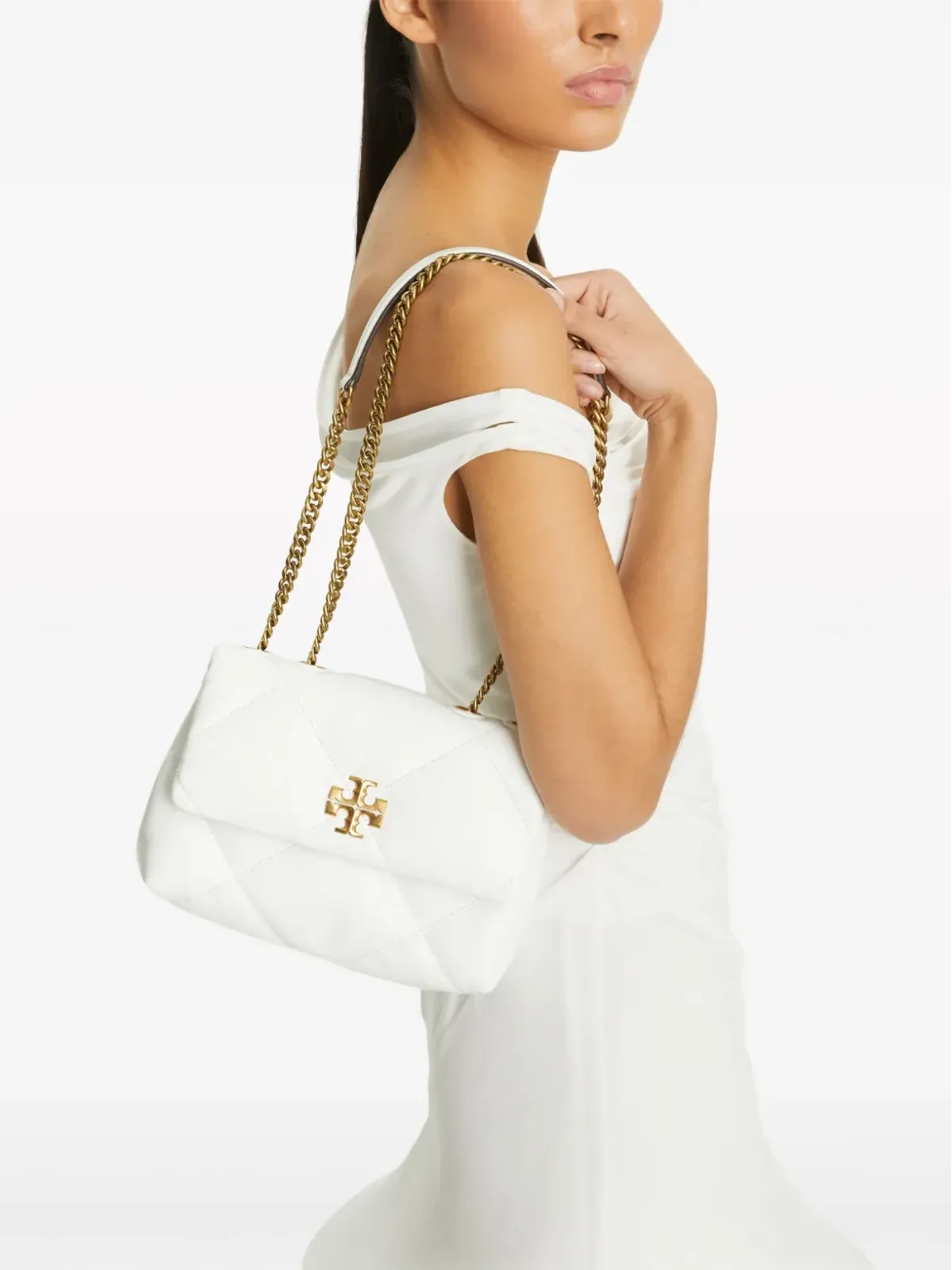 Tory Burch 小さめ キラ ダイヤモンドキルティング コンバーチブルショルダーバッグ - ホワイト - 画像2