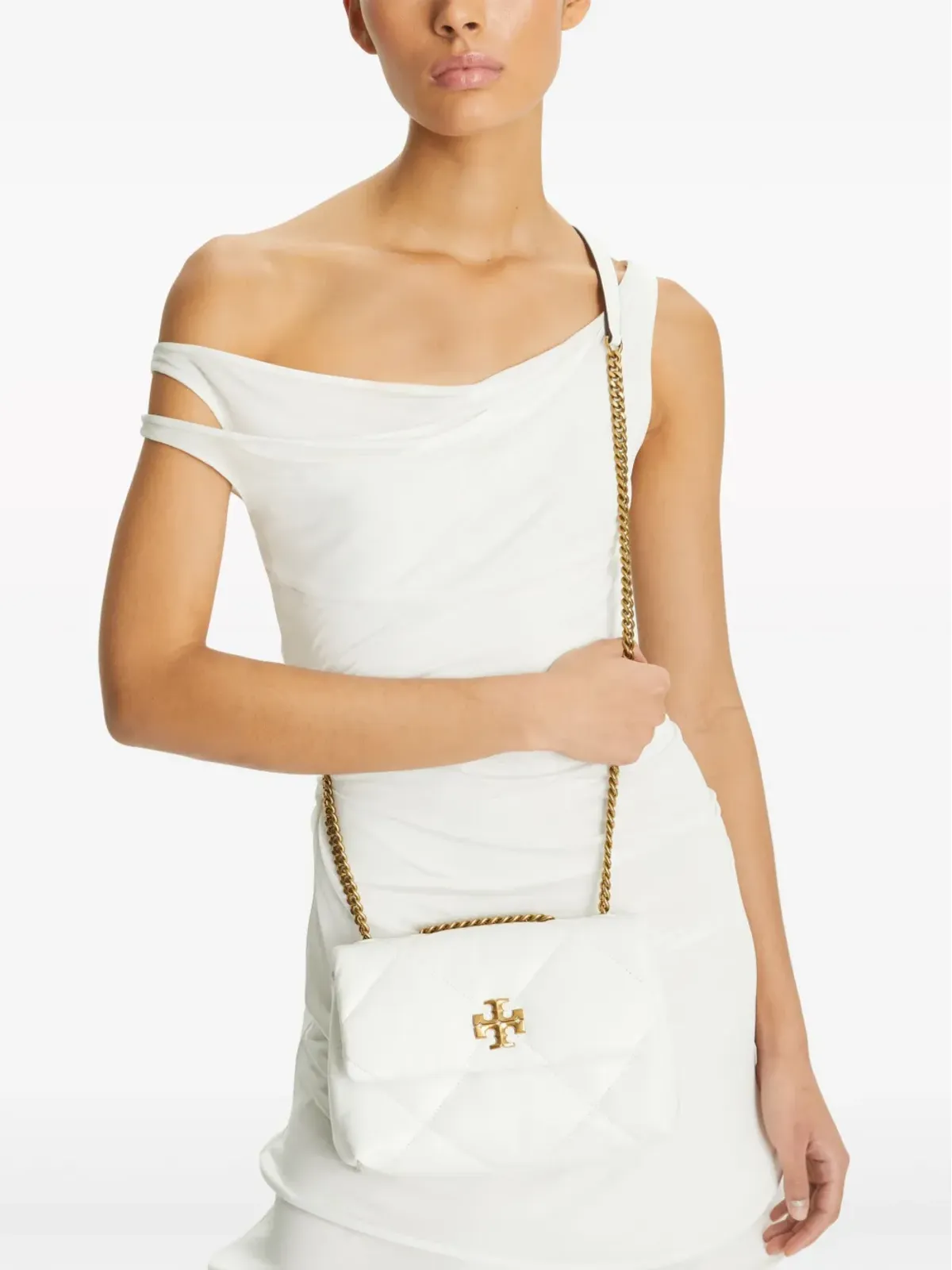 Tory Burch 小さめ キラ ダイヤモンドキルティング コンバーチブルショルダーバッグ - ホワイト - 画像3