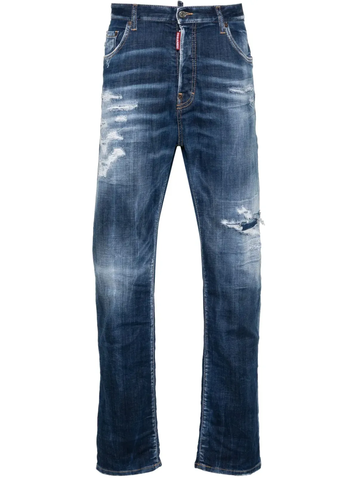 DSQUARED2 ダークリップド・キャストウォッシュ BROストレートジーンズ ブルー - 画像1
