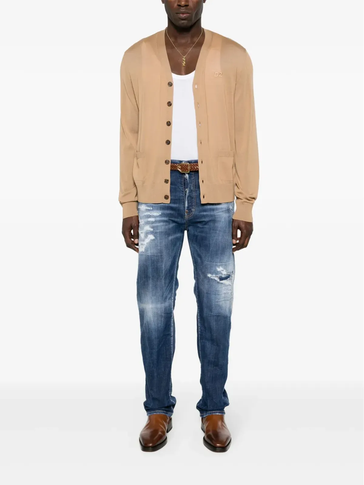 DSQUARED2 ダークリップド・キャストウォッシュ BROストレートジーンズ ブルー - 画像2