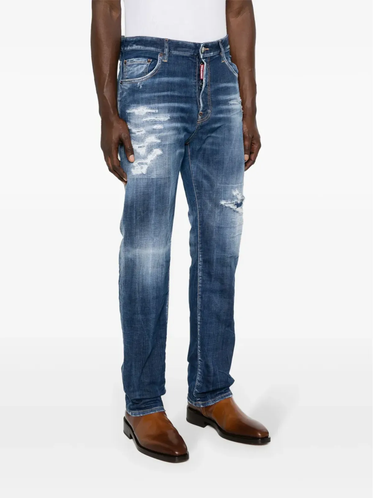 DSQUARED2 ダークリップド・キャストウォッシュ BROストレートジーンズ ブルー - 画像3