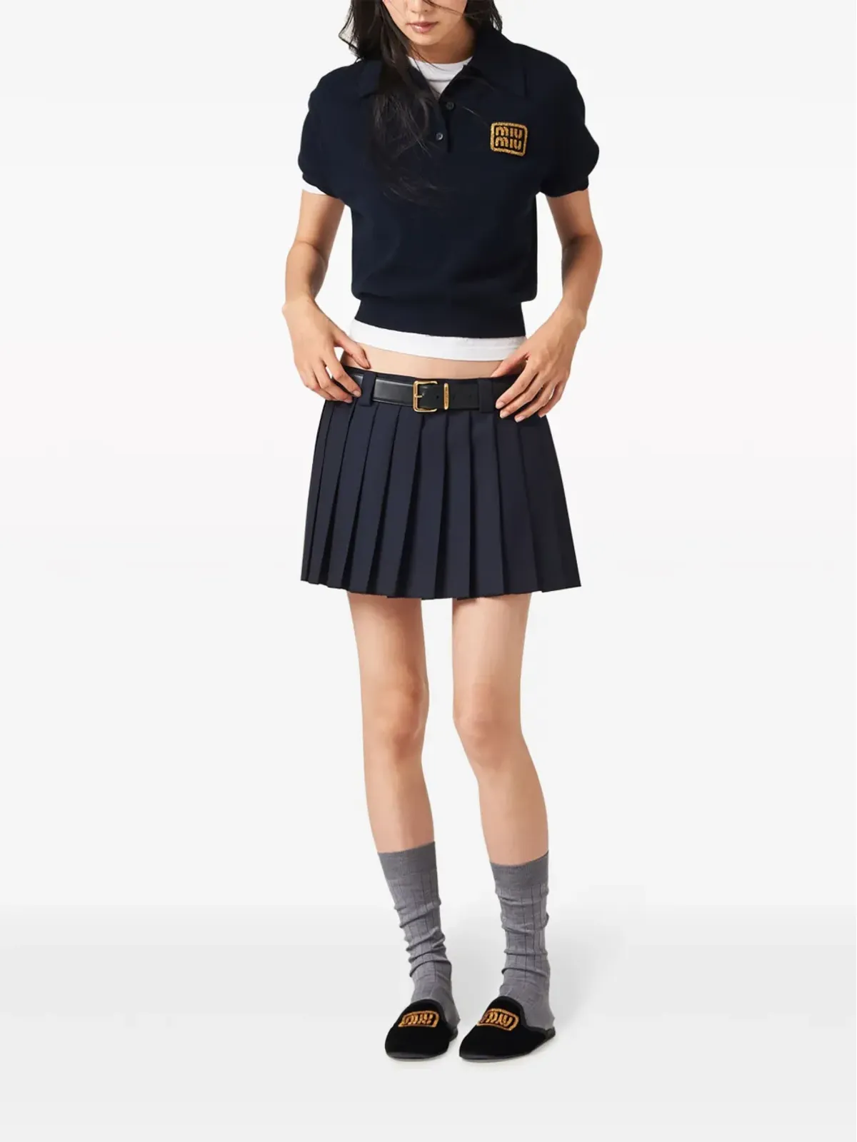 Miu Miu プリーツウールのミニスカート - 画像2