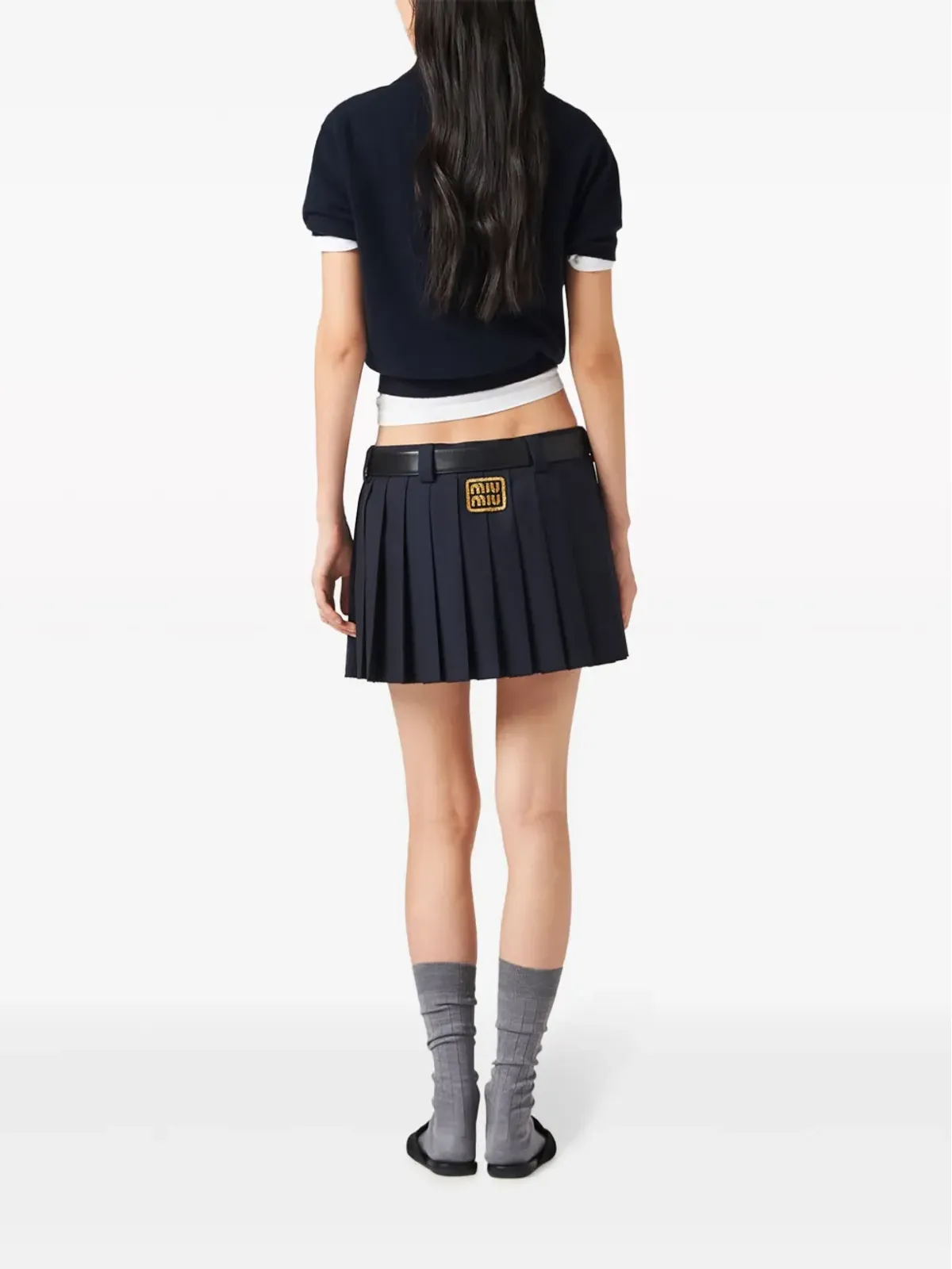 Miu Miu プリーツウールのミニスカート - 画像3