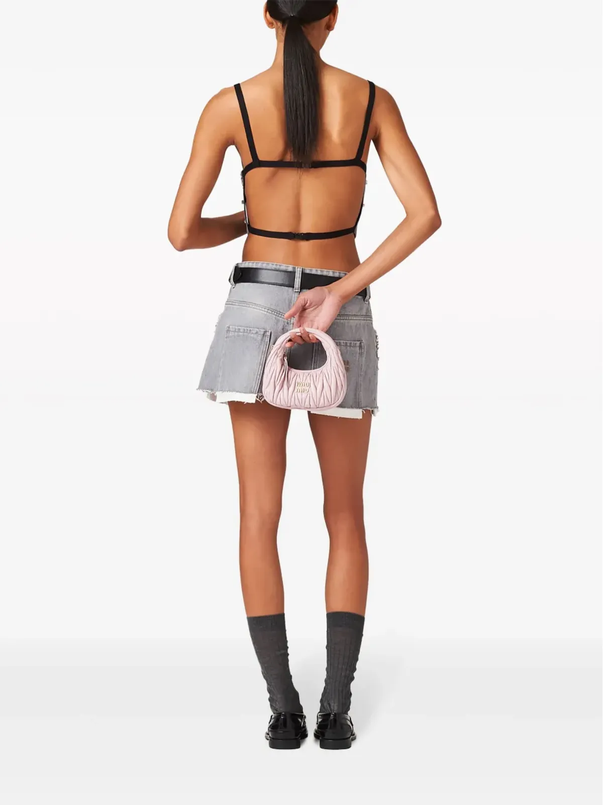 Miu Miu クリスタル装飾デニム クロップトップ - 画像3