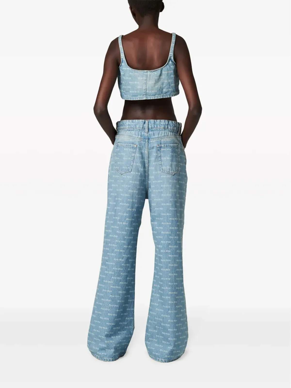 Miu Miu ロゴプリント デニム クロップトップ - 画像3
