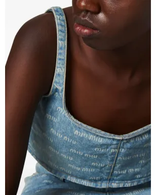 Miu Miu ロゴプリント デニム クロップトップ - サムネイル4