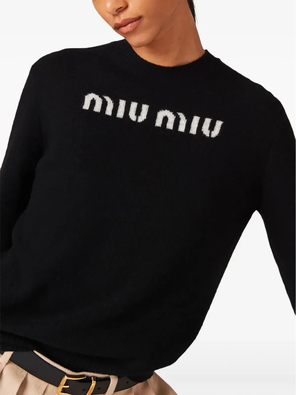 Miu Miu ロゴジャカード カシミヤ セーター - 画像5