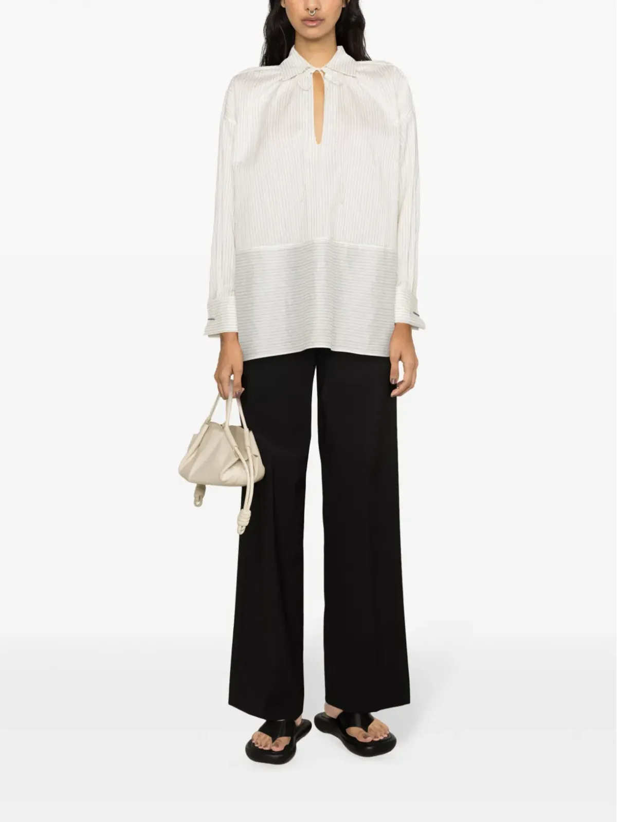 Max Mara ピンストライプ スプレッドカラー シャツ - ホワイト - 画像2