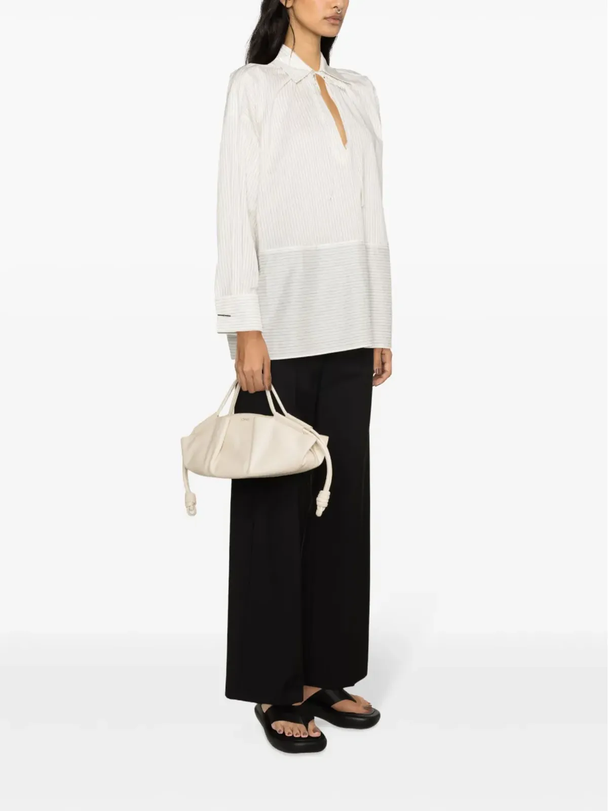 Max Mara ピンストライプ スプレッドカラー シャツ - ホワイト - 画像3