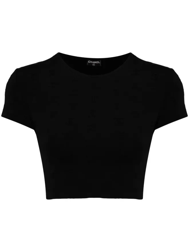 CHANEL Pre-Owned CHANEL ビンテージ 1990-2000 CCロゴ刺繍入り クロップドTシャツ - ブラックの商品画像