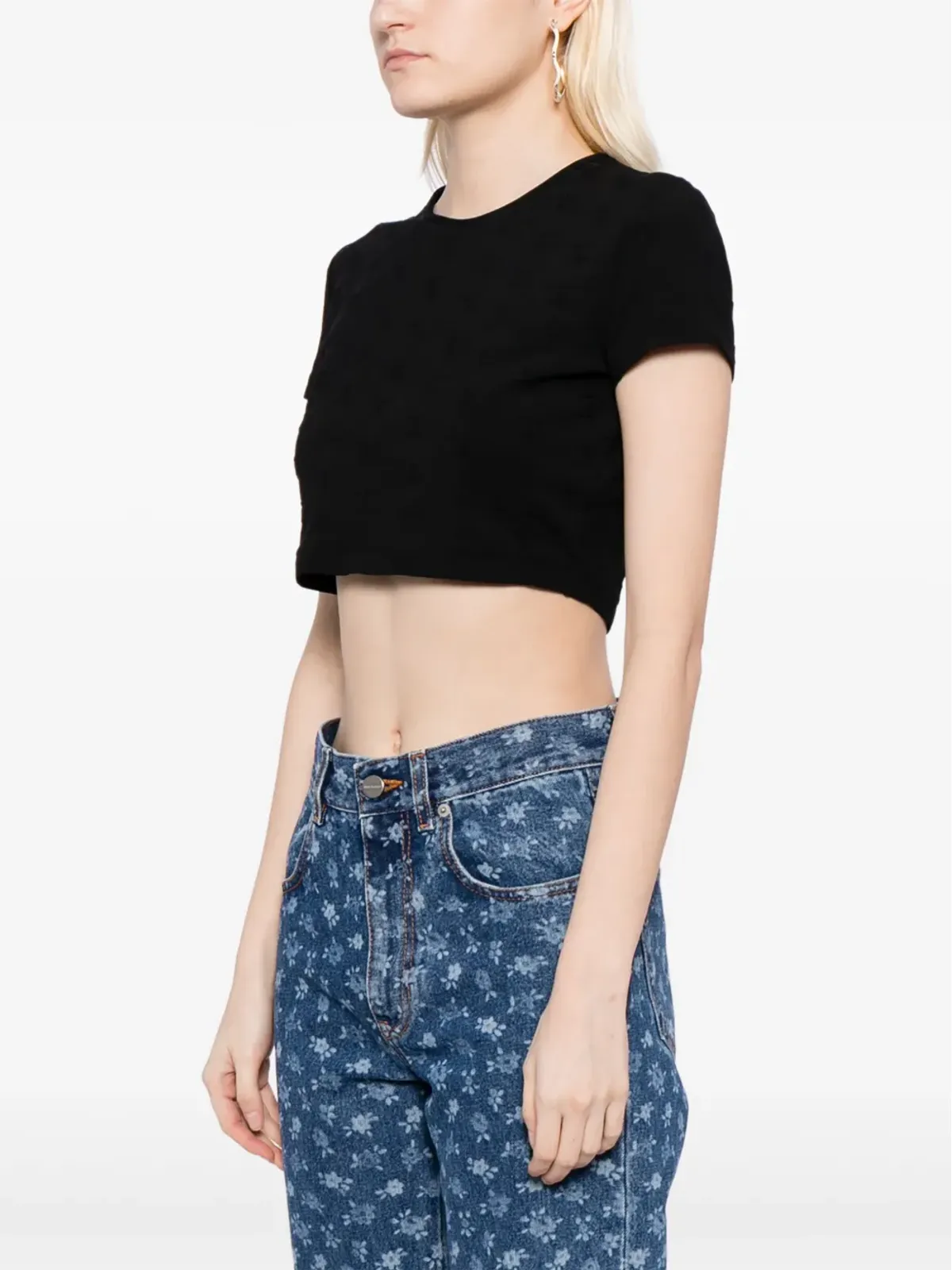 CHANEL ビンテージ 1990-2000 CCロゴ刺繍入り クロップドTシャツ - ブラック - 画像3