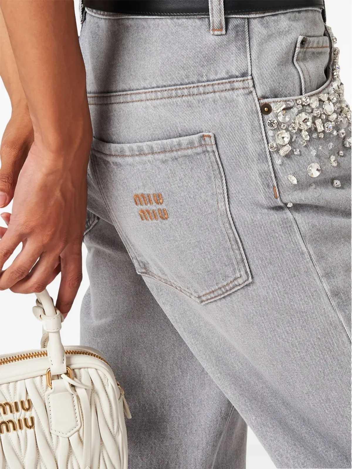 Miu Miu エンベリッシュド ミッドライズ ストレートジーンズ - グレー - 画像5