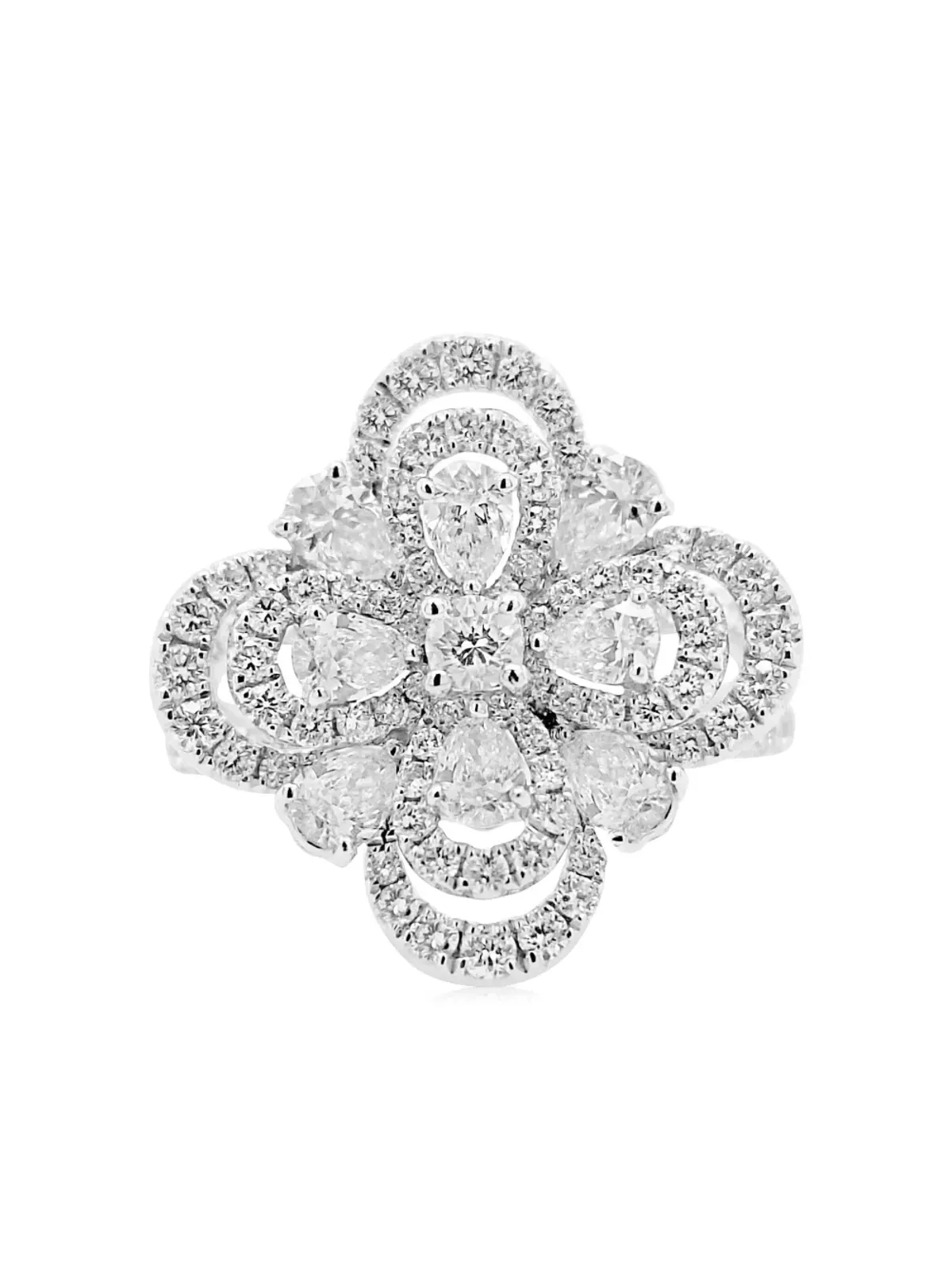 HYT Jewelry プラチナ フラワー ダイヤモンド カクテルリング - シルバー - 画像1