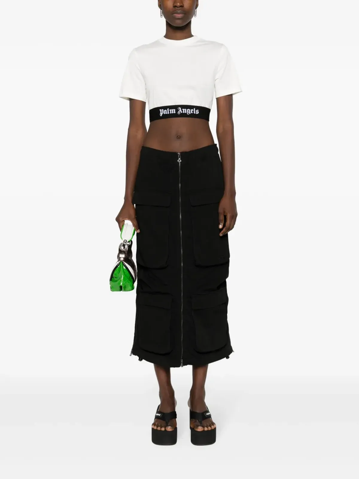Palm Angels ロゴジャカード クロップド Tシャツ - 画像2
