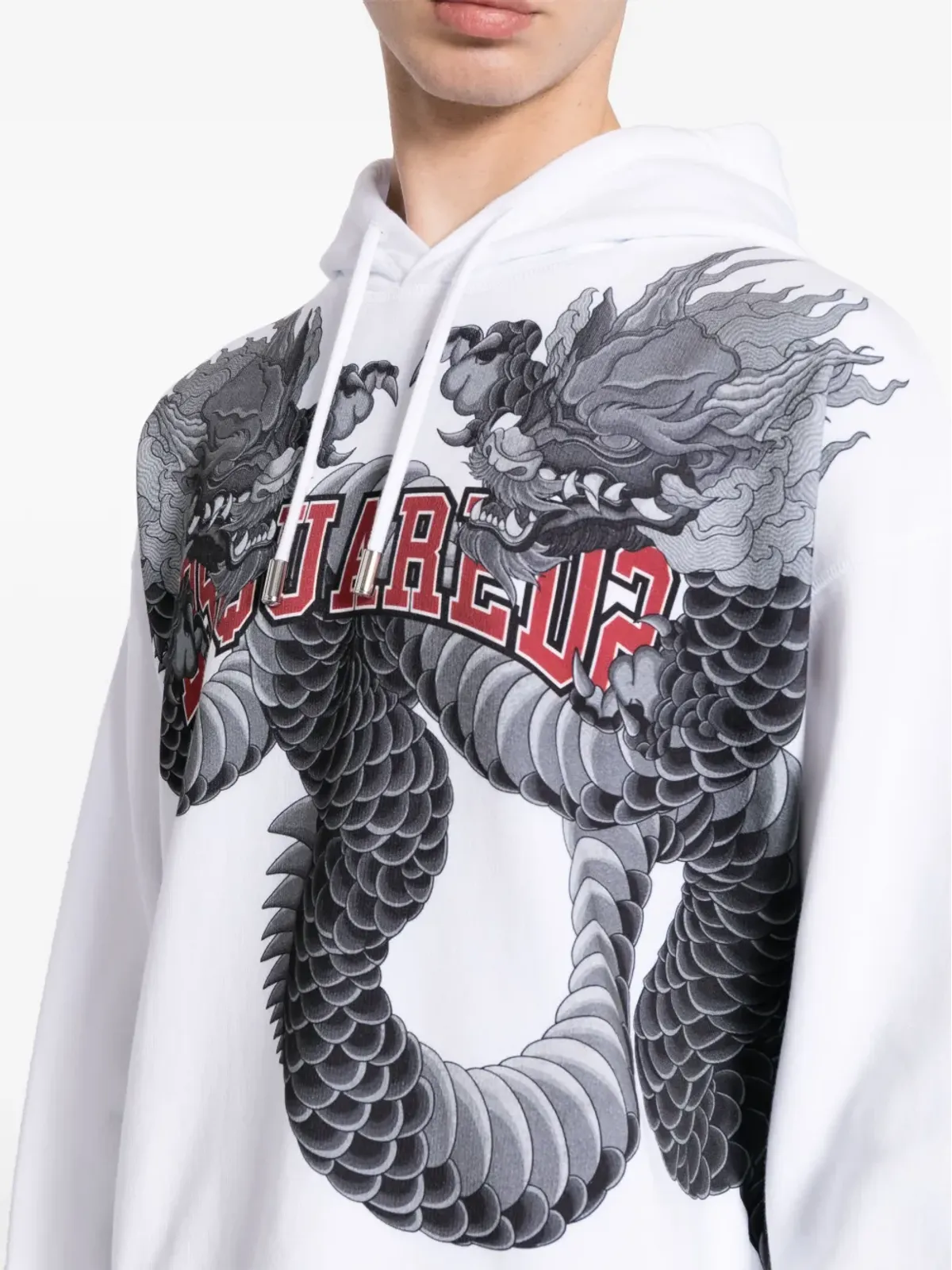 DSQUARED2 ドラゴンプリント コットン フード付きパーカー ホワイト - 画像5